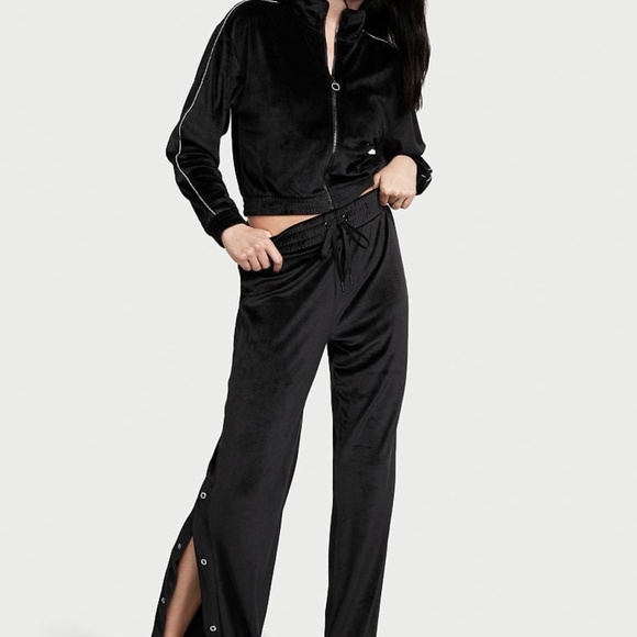 VICTORIAS SECRET WOMENS VELOUR DIAMANTE WIDE LEG SNAP LOUNGE PANTS SZ L/M BLK - Picture 3 of 6